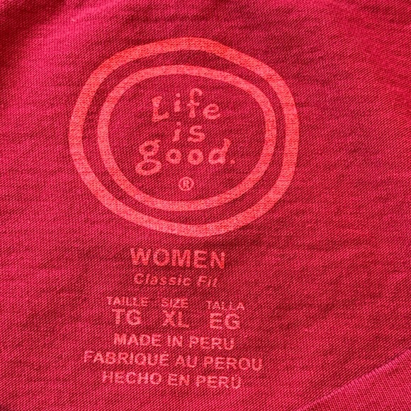 Life is Good Red Long Sleeve V-Neck Shirt with Winter Cabin - Picture 5 of 8